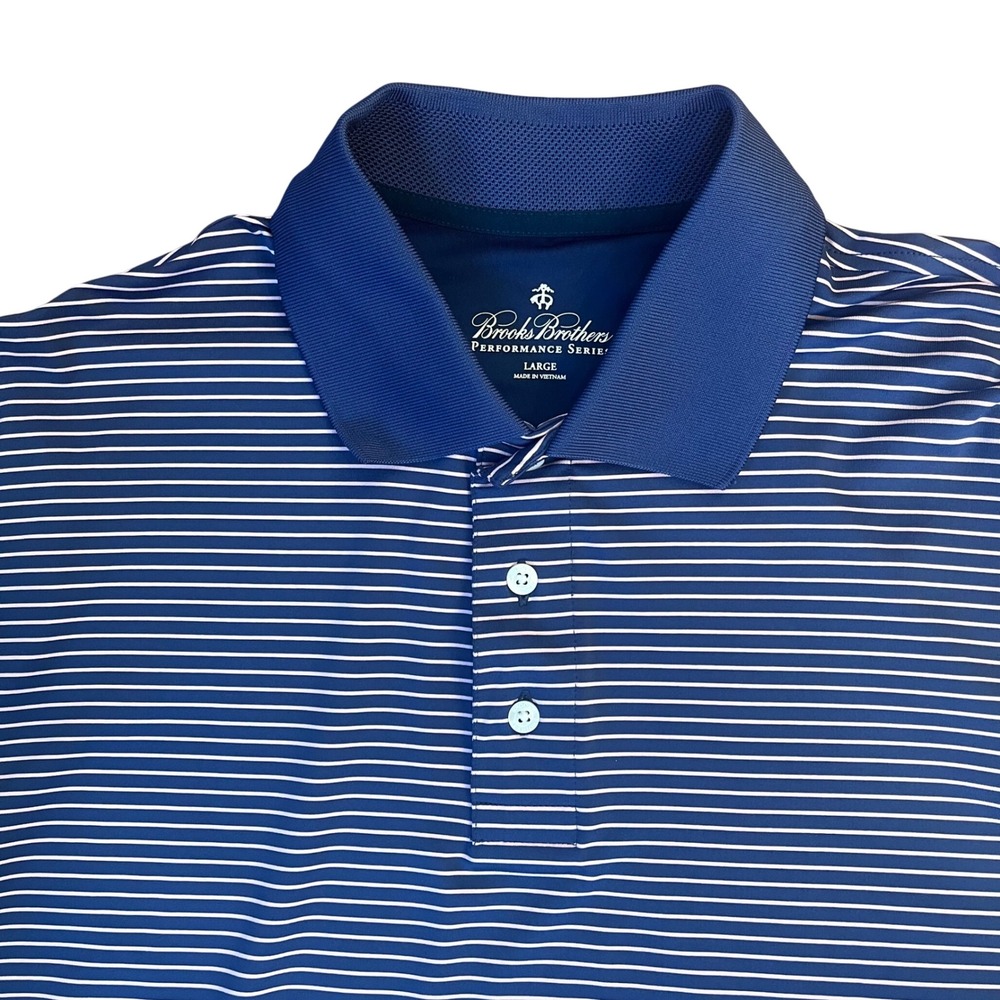 Brooks Brothers Polo Shirt Mens Large Blue Striped Performance Series SS
